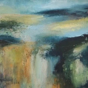 "Carefree High Road", an abstract painting by contemporary Scottish Artist Kymme Fraser. Earthy tones represent the scottish landscape.